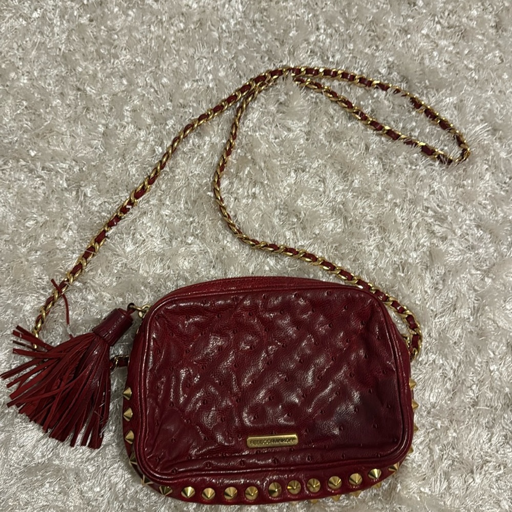 Rebecca Minkoff Crossbody Burgundy Bag with Gold Studs